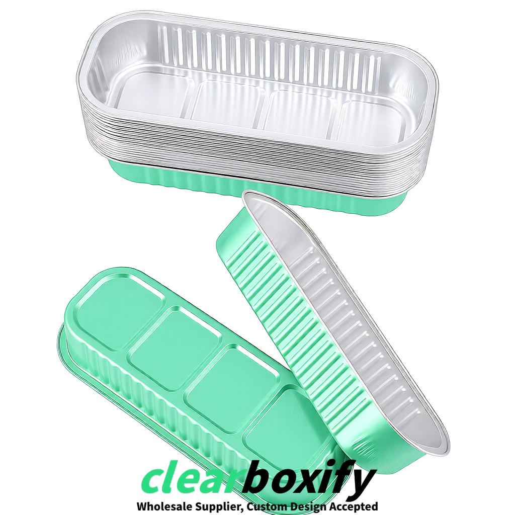 Mint Green Mini Loaf Pans with Clear Lids 6.8oz Rectangular Aluminum Foil Baking Pans Supplier