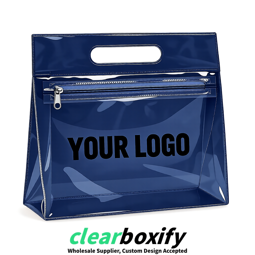 Navy Blue EVA/PVC Cosmetic Bags | OEM/ODM Clear Zipper Makeup Pouches