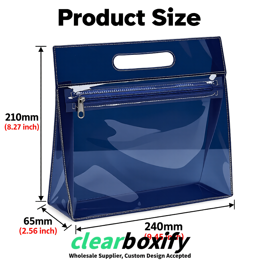 Navy Blue EVA/PVC Cosmetic Bags | OEM/ODM Clear Zipper Makeup Pouches