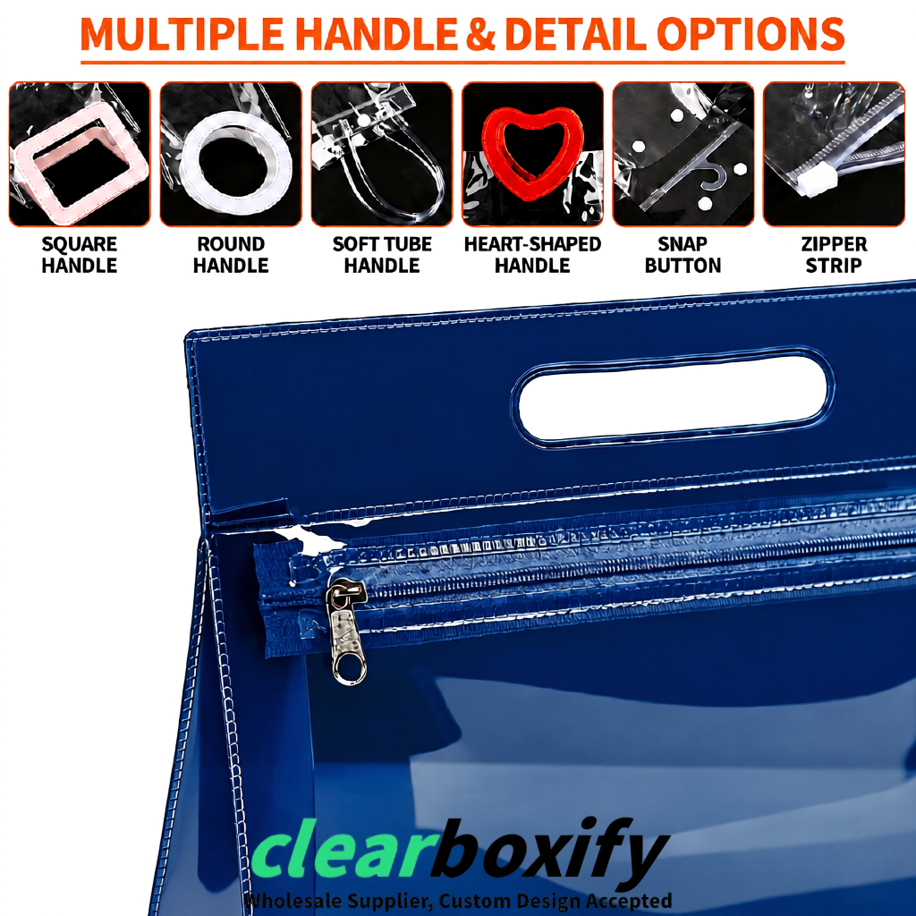 Navy Blue EVA/PVC Cosmetic Bags | OEM/ODM Clear Zipper Makeup Pouches