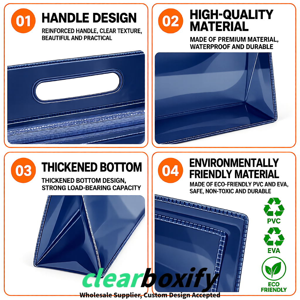 Navy Blue EVA/PVC Cosmetic Bags | OEM/ODM Clear Zipper Makeup Pouches
