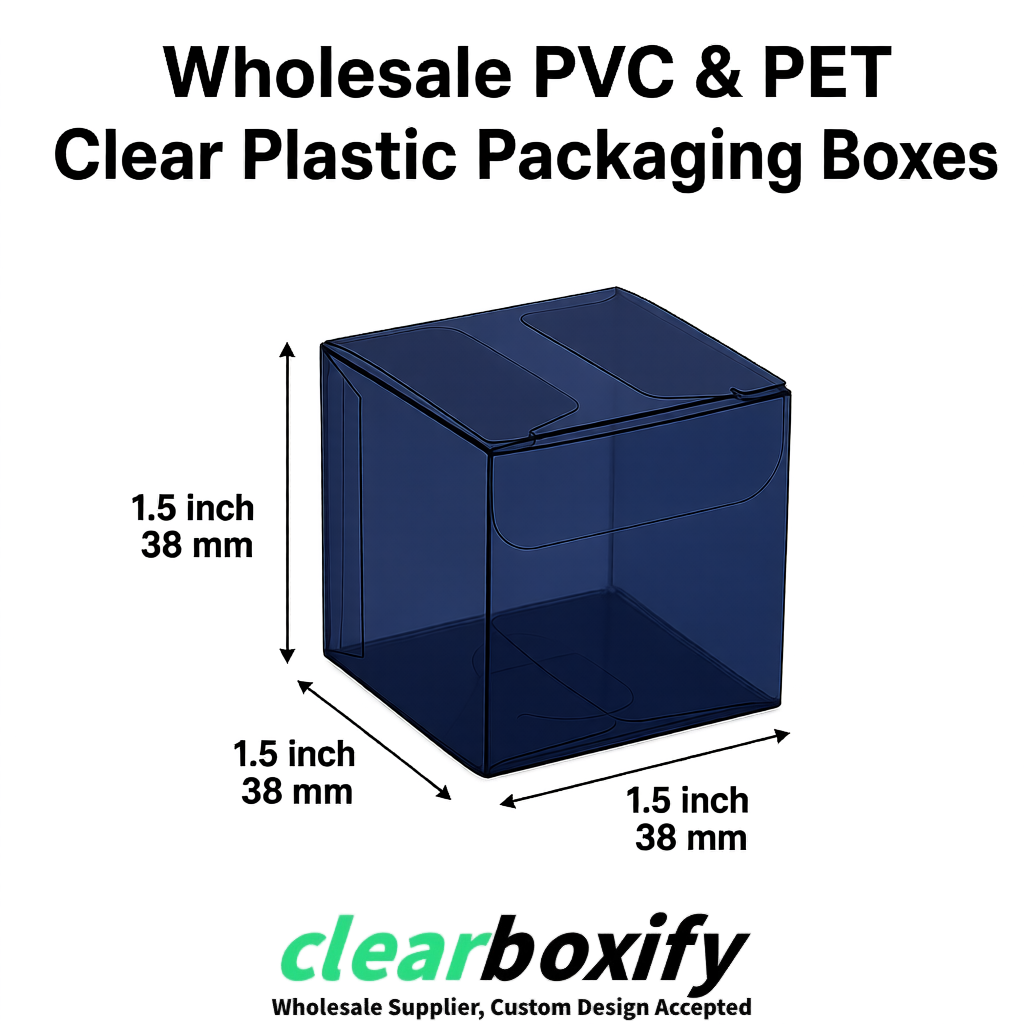 Navy Blue Clear PVC & PET Boxes 38x38x38, 40x40x40, 50x50x50/80mm