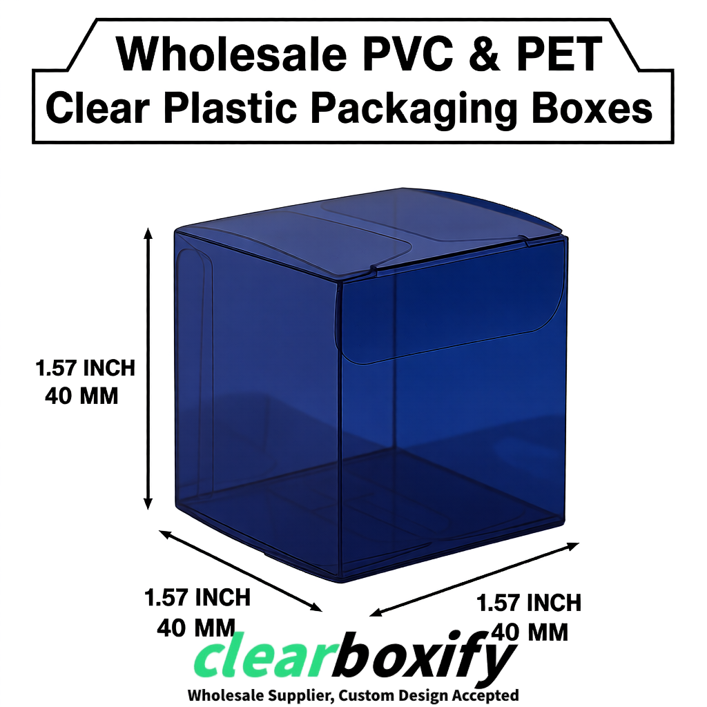 Navy Blue Clear PVC & PET Boxes 38x38x38, 40x40x40, 50x50x50/80mm