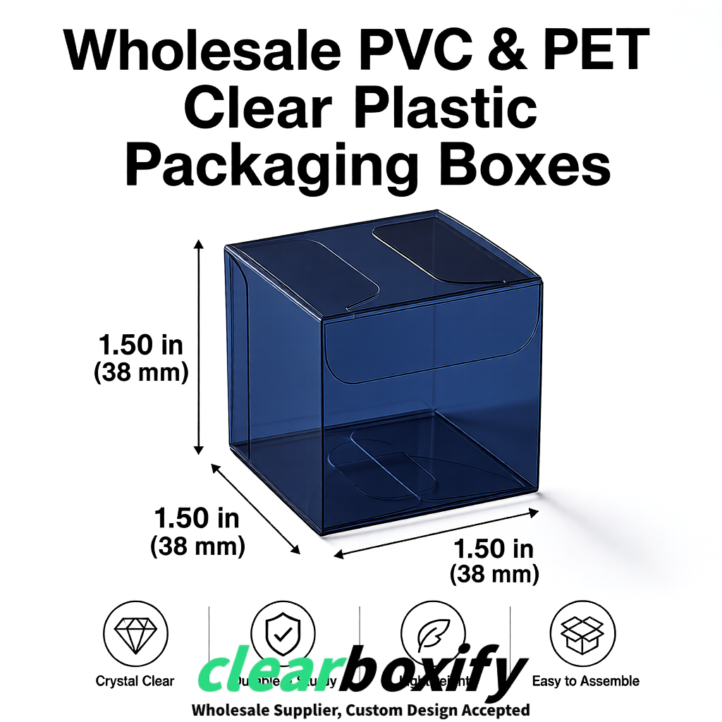 Navy Blue Clear PVC & PET Boxes 38x38x38, 40x40x40, 50x50x50/80mm