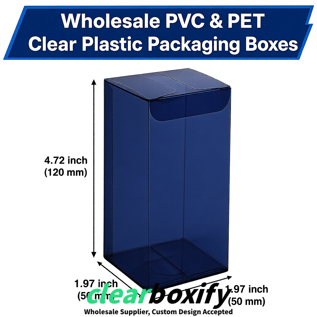Navy Blue Wholesale Clear PVC & PET Boxes 50x50x120/150/200mm 60x60x60/120 mm