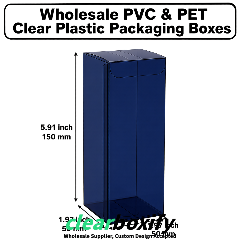 Navy Blue Wholesale Clear PVC & PET Boxes 50x50x120/150/200mm 60x60x60/120 mm