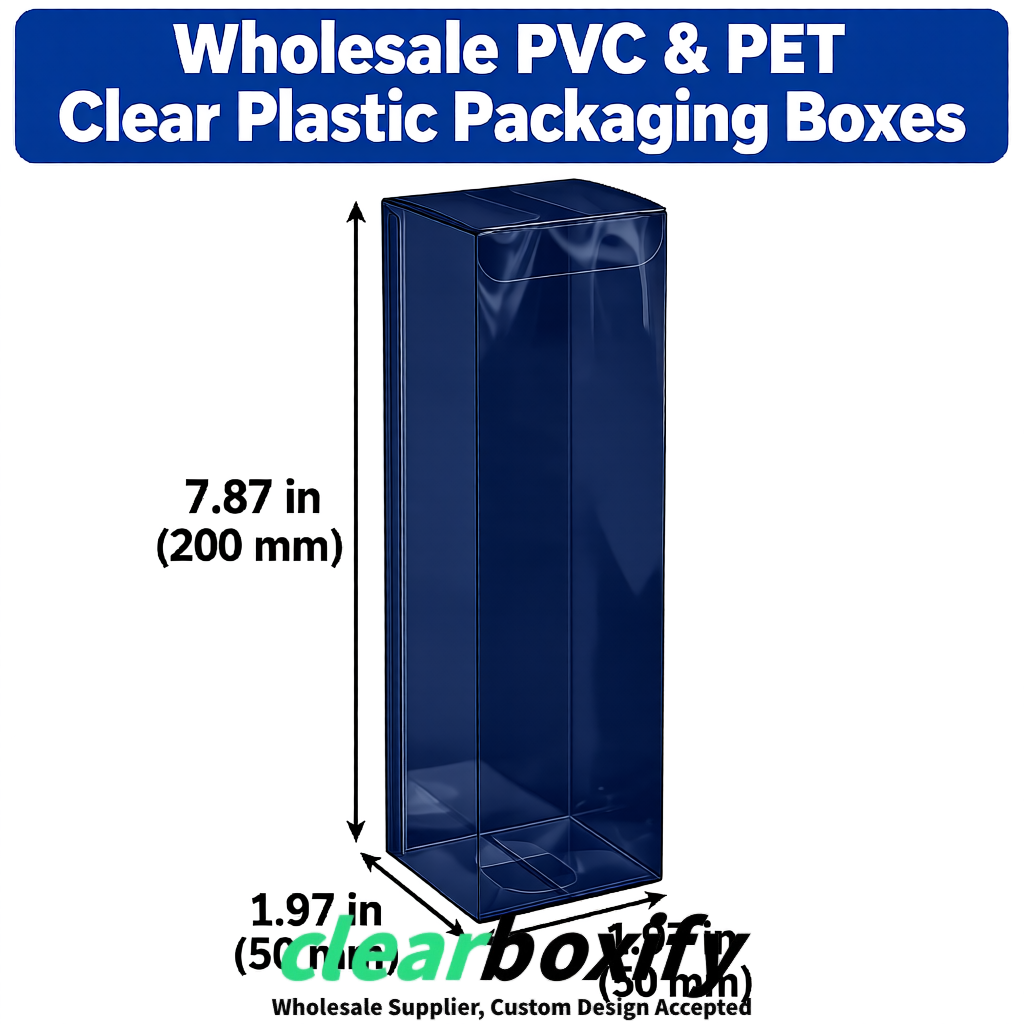Navy Blue Wholesale Clear PVC & PET Boxes 50x50x120/150/200mm 60x60x60/120 mm