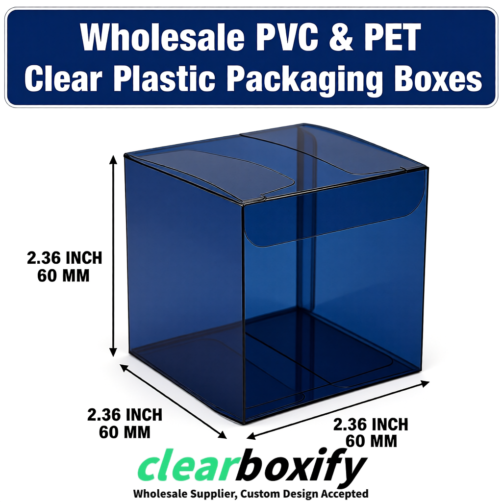 Navy Blue Wholesale Clear PVC & PET Boxes 50x50x120/150/200mm 60x60x60/120 mm