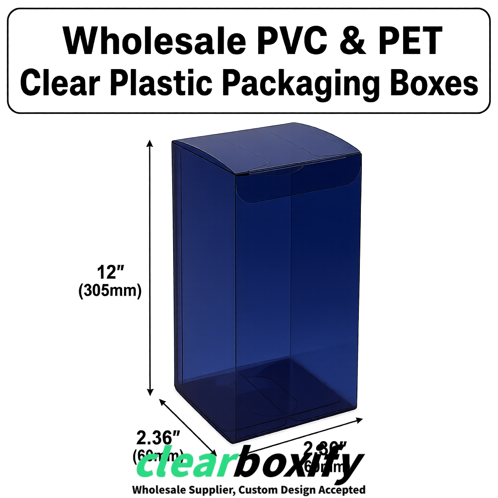 Navy Blue Wholesale Clear PVC & PET Boxes 50x50x120/150/200mm 60x60x60/120 mm
