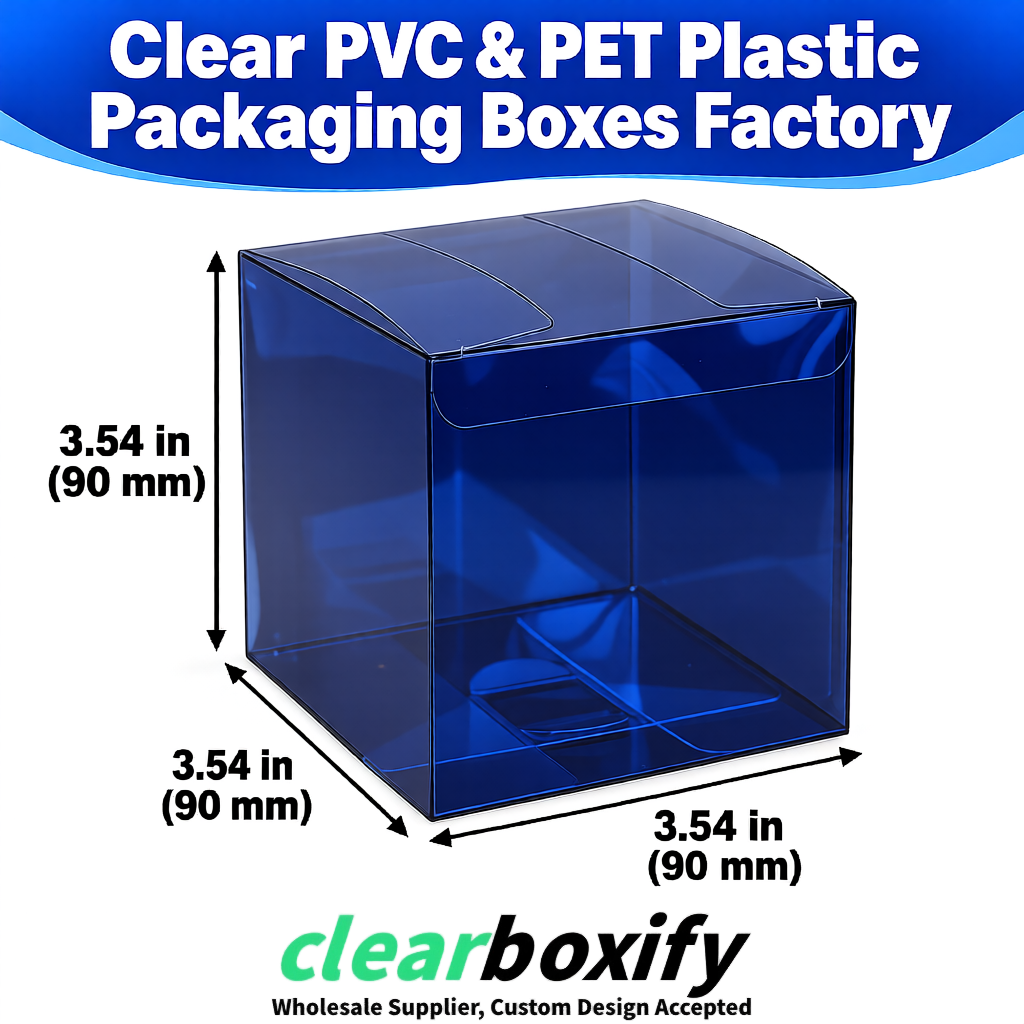 Wholesale Navy Blue Clear PVC & PET Boxes 90x90x90mm 100x100x30/50/100mm