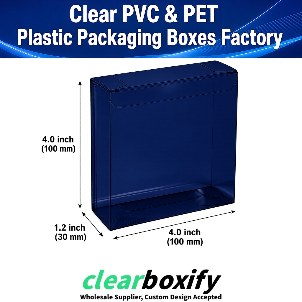 Wholesale Navy Blue Clear PVC & PET Boxes 90x90x90mm 100x100x30/50/100mm