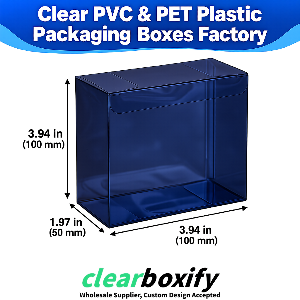 Wholesale Navy Blue Clear PVC & PET Boxes 90x90x90mm 100x100x30/50/100mm