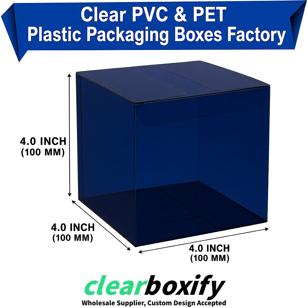 Wholesale Navy Blue Clear PVC & PET Boxes 90x90x90mm 100x100x30/50/100mm