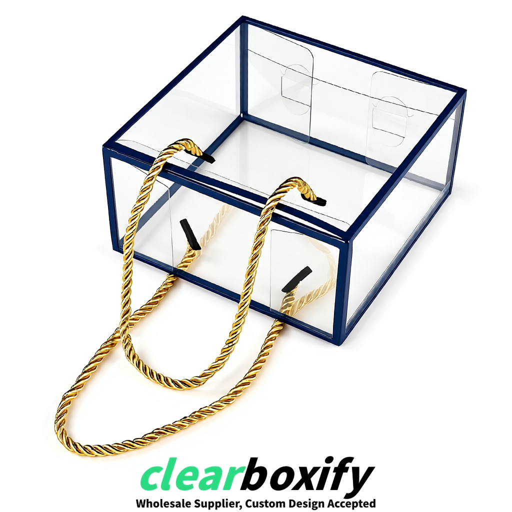 Navy Blue Private Label Clear PVC, PP, PET Tote Bags & Handbags Wholesale