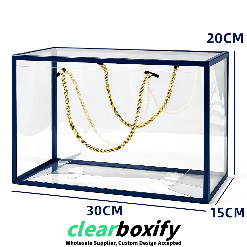 Navy Blue Private Label Clear PVC, PP, PET Tote Bags & Handbags Wholesale