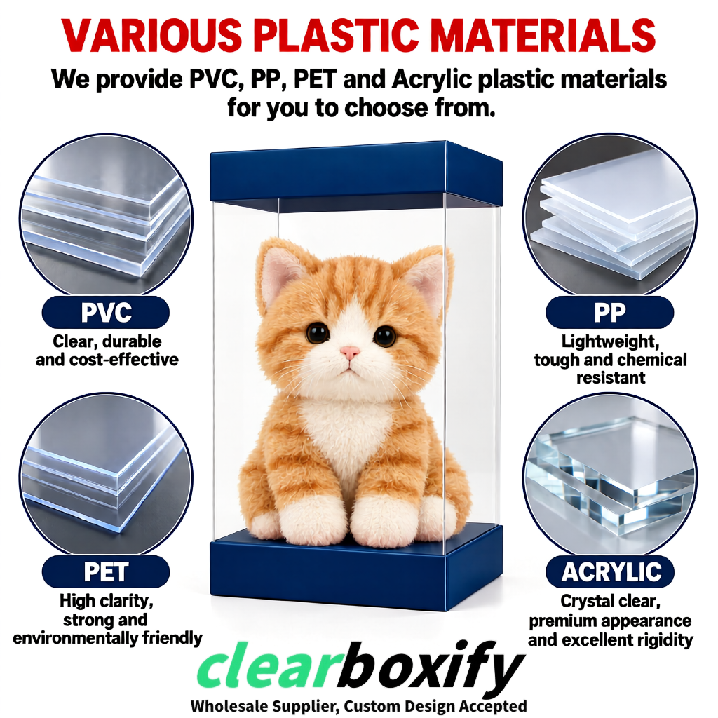 Navy Blue Clear Toy Display Boxes with White Base & Top | Wholesale Bulk Packaging