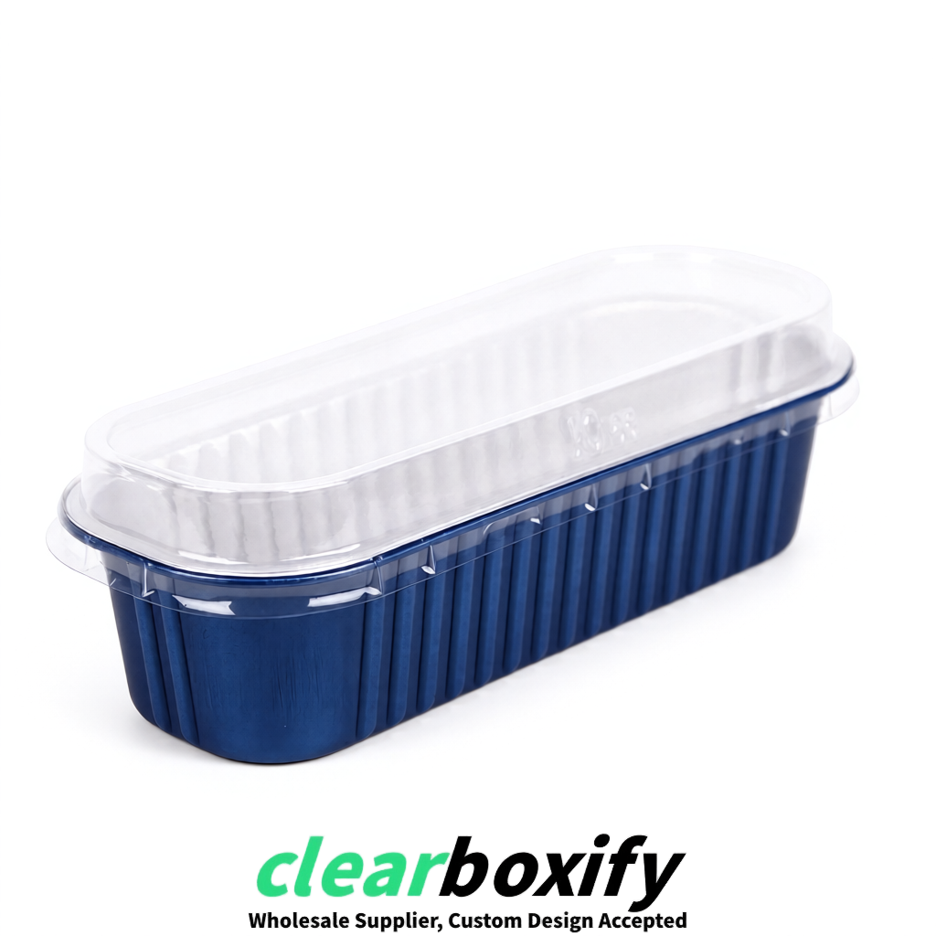 Navy Blue Mini Loaf Pans with Clear Lids 6.8oz Rectangular Aluminum Foil Baking Pans Supplier