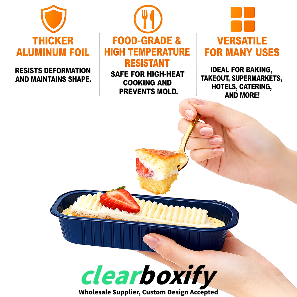 Navy Blue Mini Loaf Pans with Clear Lids 6.8oz Rectangular Aluminum Foil Baking Pans Supplier