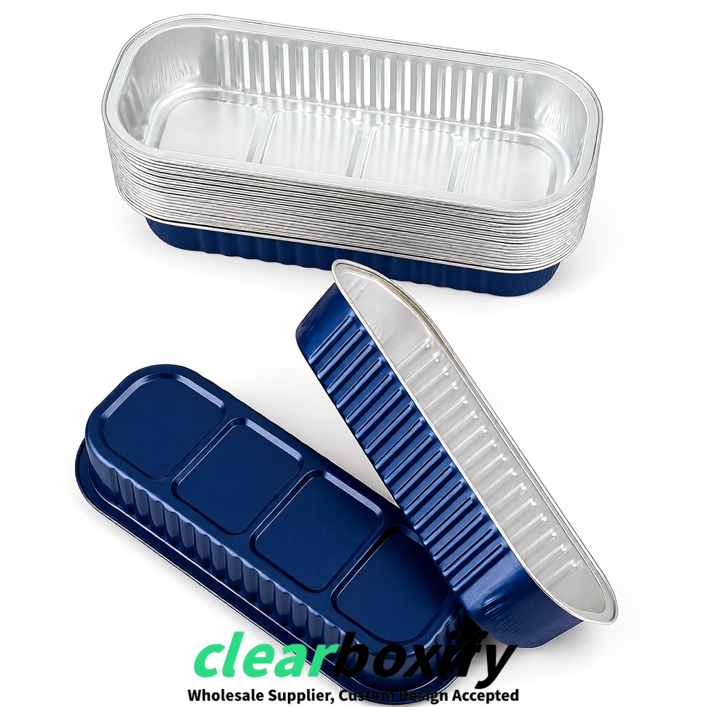 Navy Blue Mini Loaf Pans with Clear Lids 6.8oz Rectangular Aluminum Foil Baking Pans Supplier