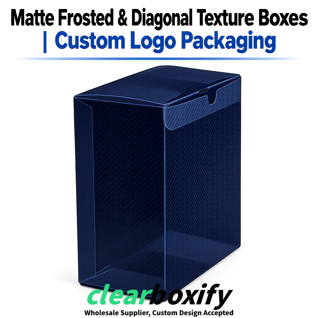 Navy Blue Matte PP Frosted & Diagonal Texture Boxes with Diagonal Texture