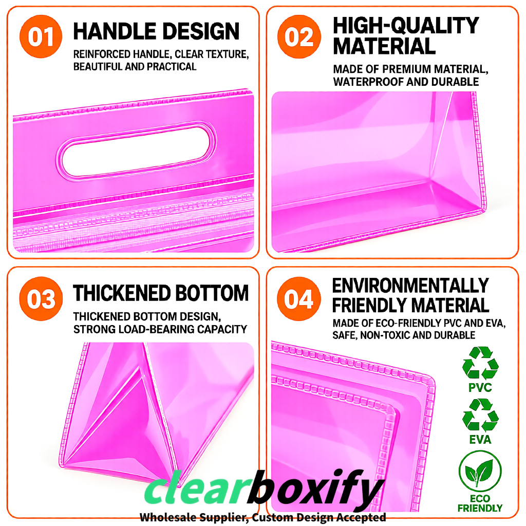 Neon Pink EVA/PVC Cosmetic Bags | OEM/ODM Clear Zipper Makeup Pouches