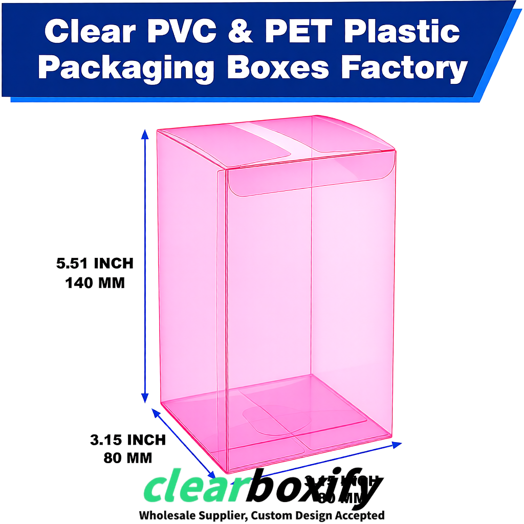 Neon Pink PPWR-ready PVC & PET Clear Boxes 80x80x80/120/140/190mm 70x70x160 mm Factory
