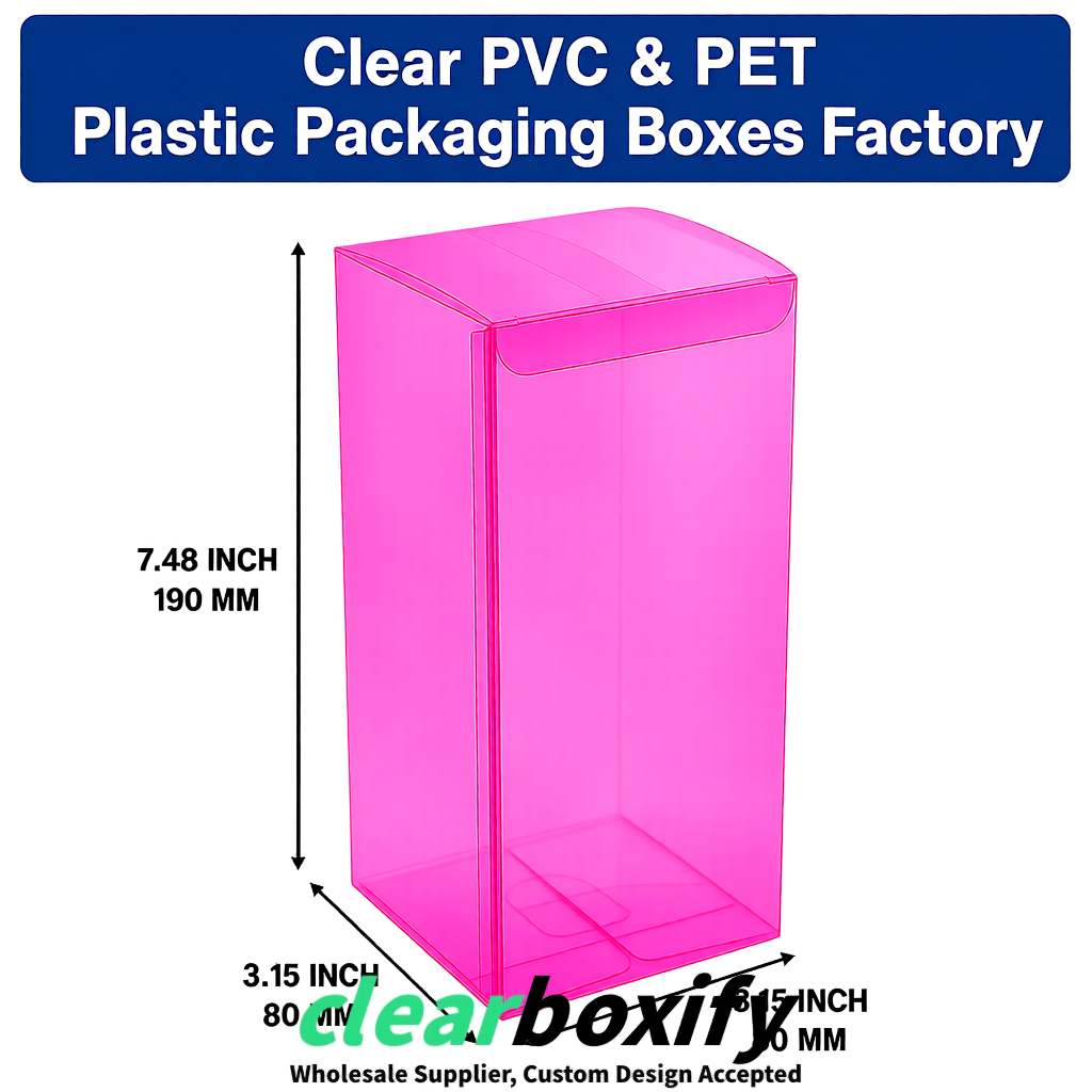 Neon Pink PPWR-ready PVC & PET Clear Boxes 80x80x80/120/140/190mm 70x70x160 mm Factory