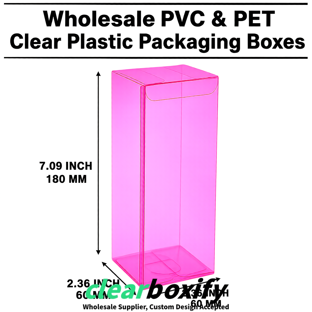 PPWR-Aligned Neon Pink Translucent PVC & PET Boxes 60x60x180mm 76x76x76mm 70x70x70/100/120mm