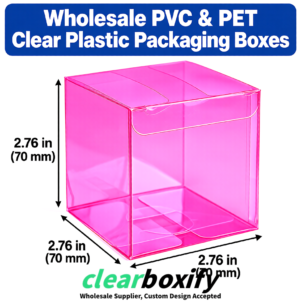 PPWR-Aligned Neon Pink Translucent PVC & PET Boxes 60x60x180mm 76x76x76mm 70x70x70/100/120mm