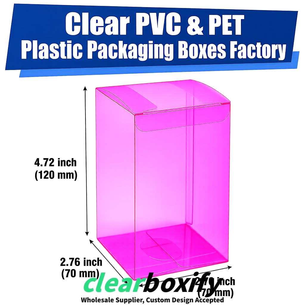 PPWR-Aligned Neon Pink Translucent PVC & PET Boxes 60x60x180mm 76x76x76mm 70x70x70/100/120mm