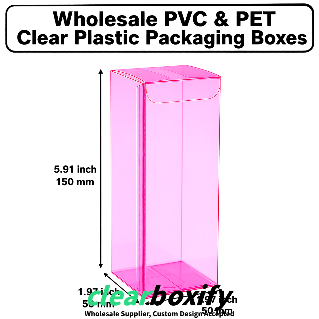 Neon Pink Wholesale Clear PVC & PET Boxes 50x50x120/150/200mm 60x60x60/120 mm