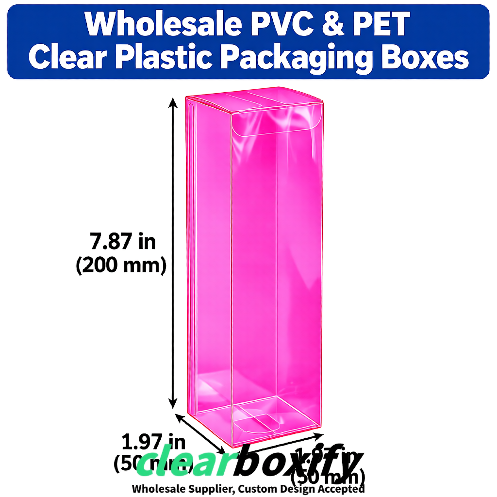 Neon Pink Wholesale Clear PVC & PET Boxes 50x50x120/150/200mm 60x60x60/120 mm