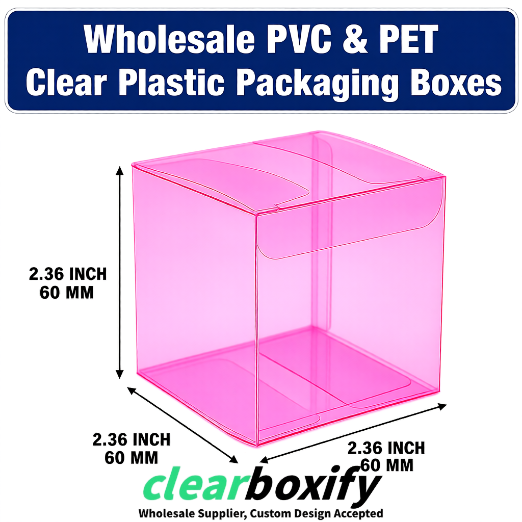 Neon Pink Wholesale Clear PVC & PET Boxes 50x50x120/150/200mm 60x60x60/120 mm
