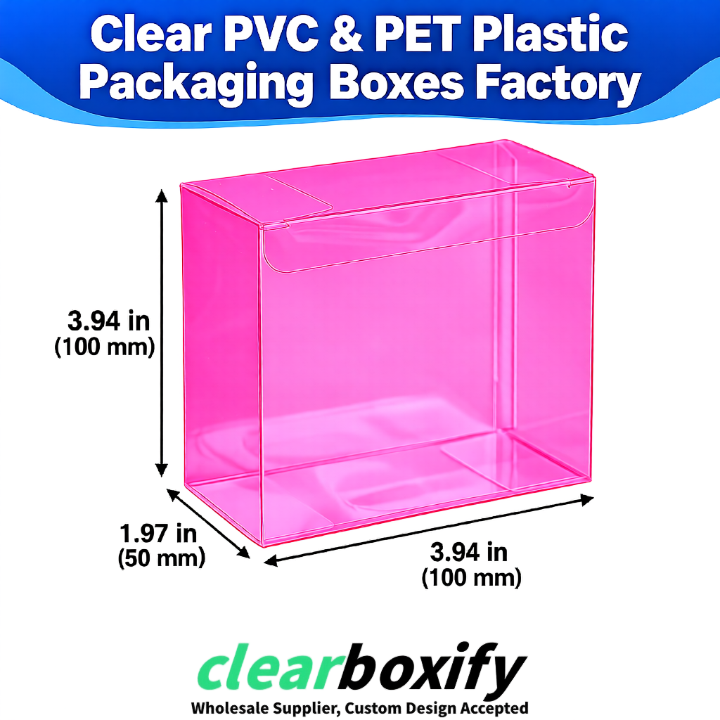 Wholesale Neon Pink Clear PVC & PET Boxes 90x90x90mm 100x100x30/50/100mm