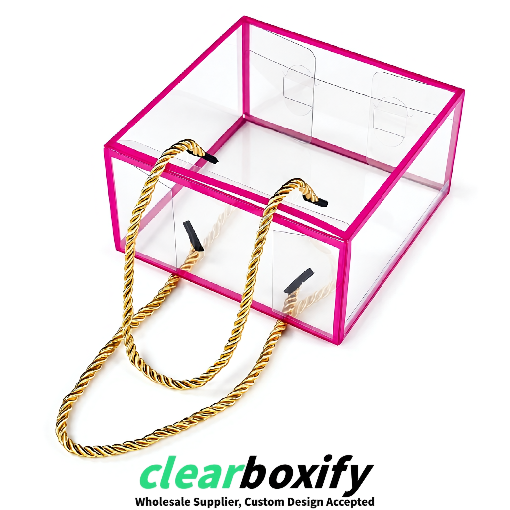 Neon Pink Private Label Clear PVC, PP, PET Tote Bags & Handbags Wholesale