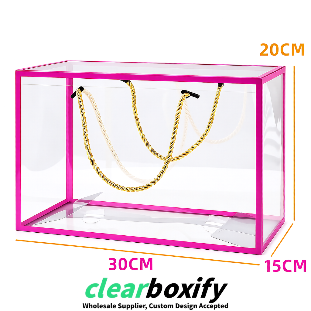 Neon Pink Private Label Clear PVC, PP, PET Tote Bags & Handbags Wholesale