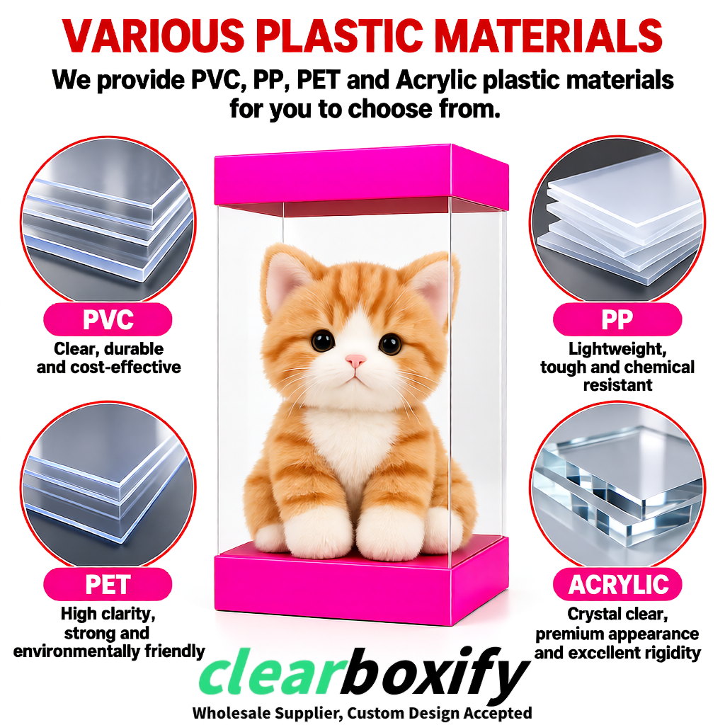 Neon Pink Clear Toy Display Boxes with White Base & Top | Wholesale Bulk Packaging