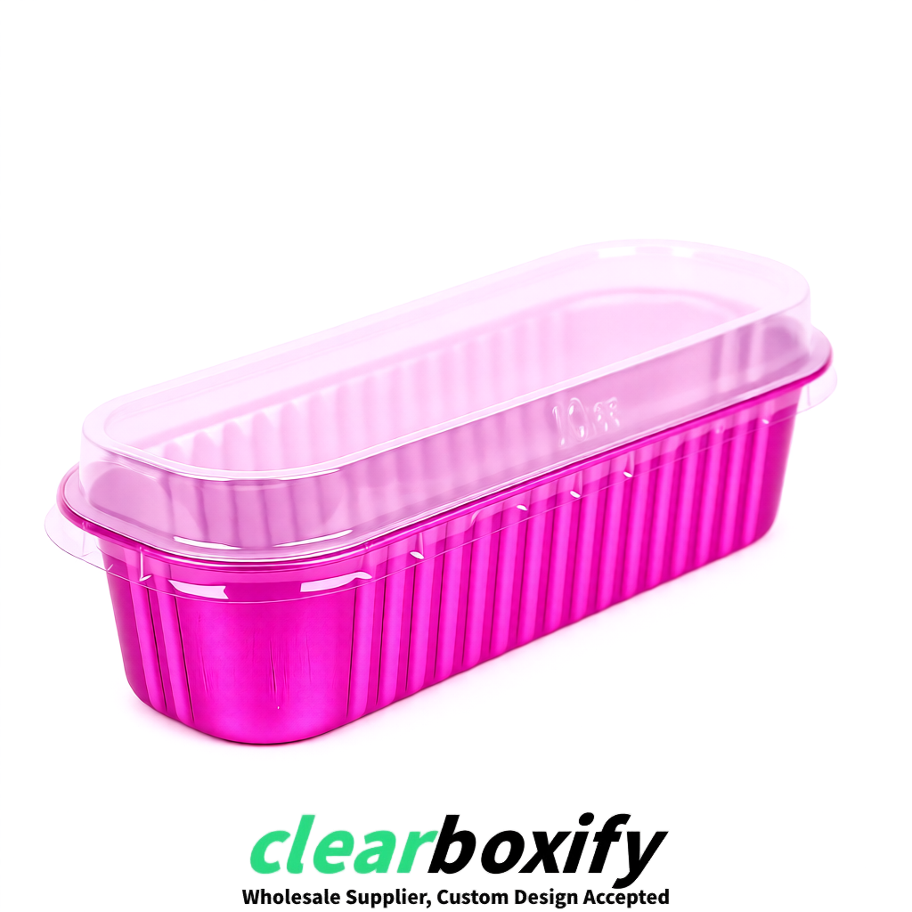 Neon Pink Mini Loaf Pans with Clear Lids 6.8oz Rectangular Aluminum Foil Baking Pans Supplier