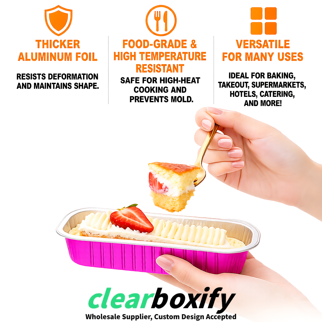 Neon Pink Mini Loaf Pans with Clear Lids 6.8oz Rectangular Aluminum Foil Baking Pans Supplier