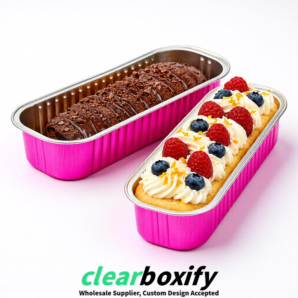 Neon Pink Mini Loaf Pans with Clear Lids 6.8oz Rectangular Aluminum Foil Baking Pans Supplier