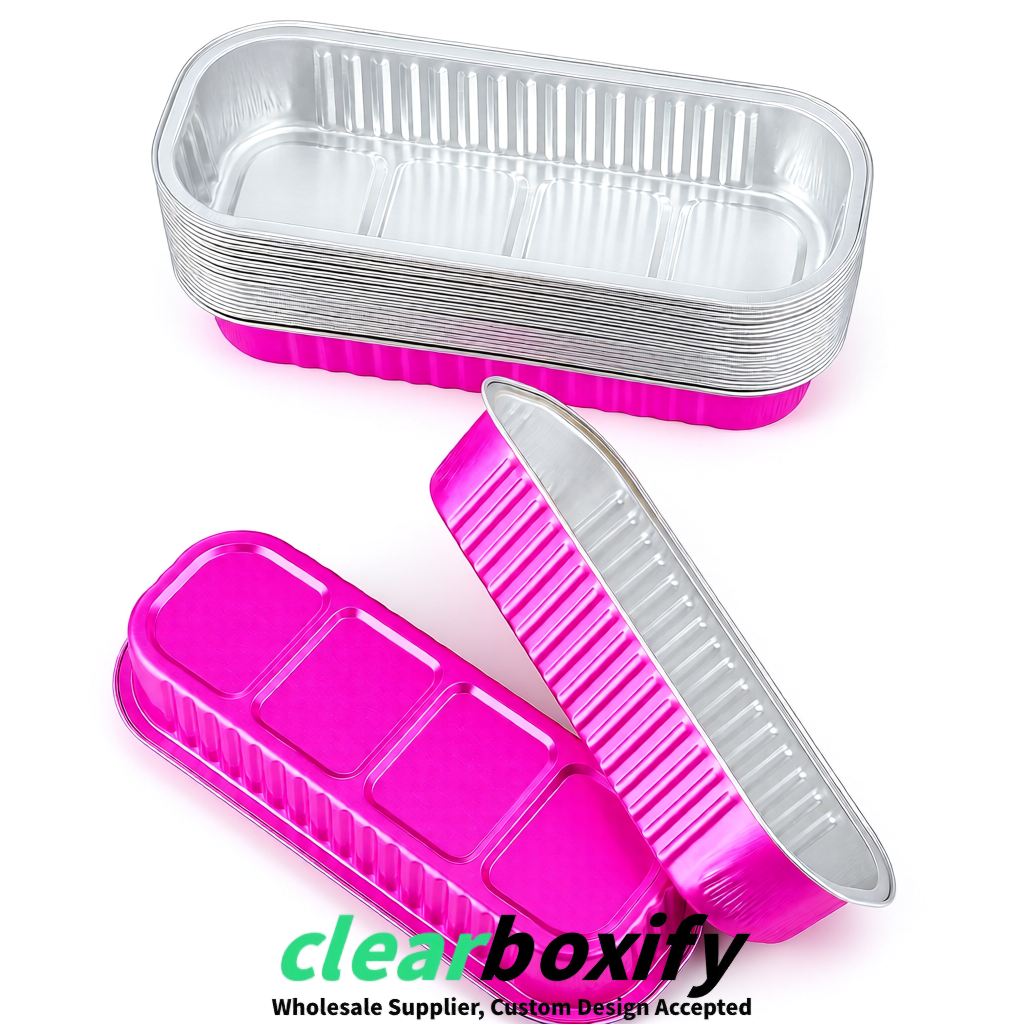 Neon Pink Mini Loaf Pans with Clear Lids 6.8oz Rectangular Aluminum Foil Baking Pans Supplier