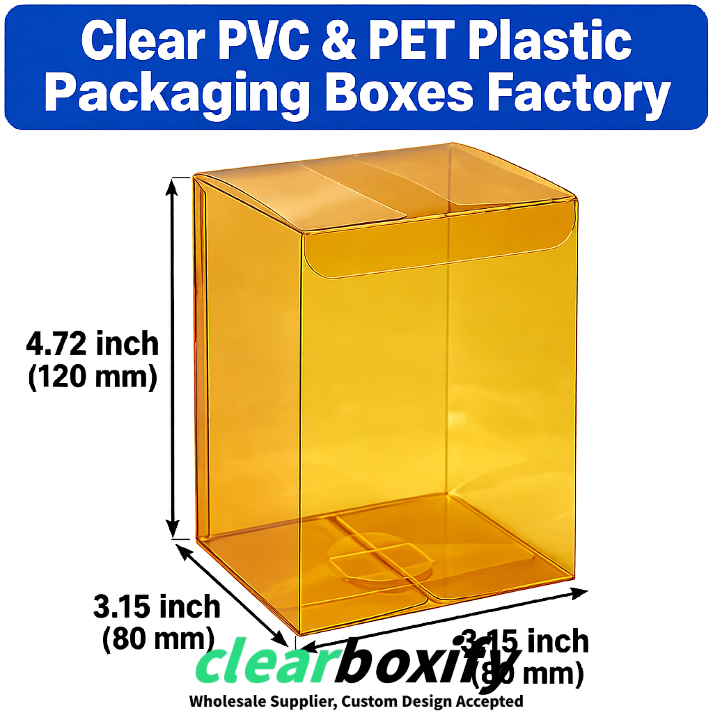 Ochre PPWR-ready PVC & PET Clear Boxes 80x80x80/120/140/190mm 70x70x160 mm Factory