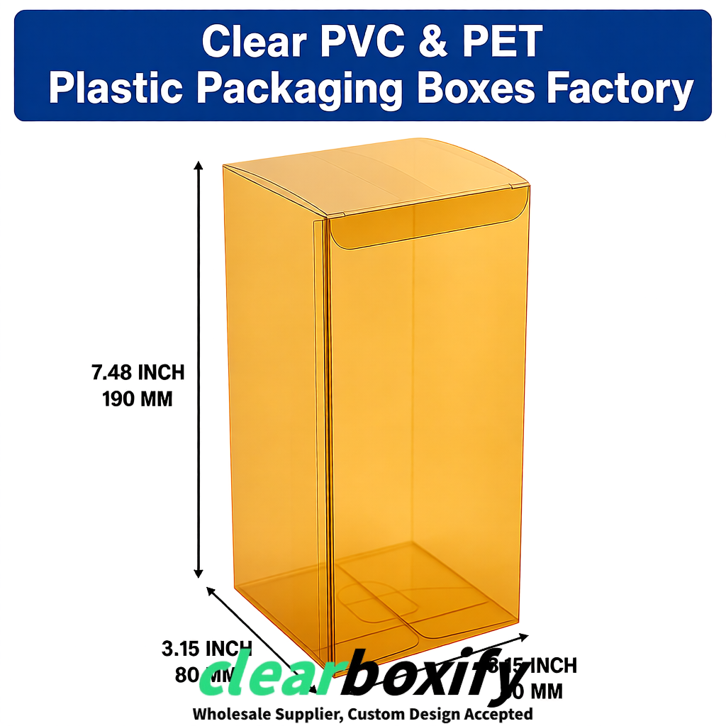 Ochre PPWR-ready PVC & PET Clear Boxes 80x80x80/120/140/190mm 70x70x160 mm Factory