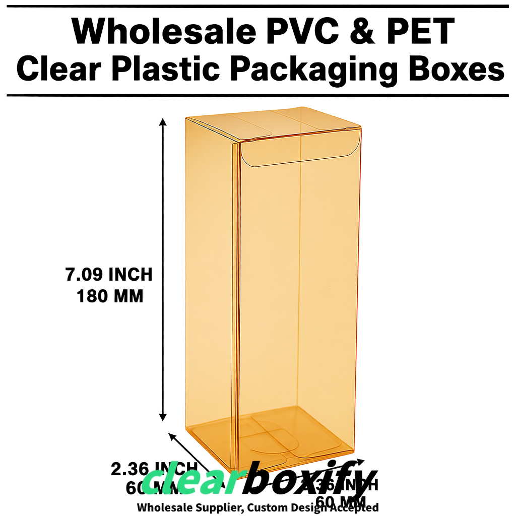 PPWR-Aligned Ochre Translucent PVC & PET Boxes 60x60x180mm 76x76x76mm 70x70x70/100/120mm