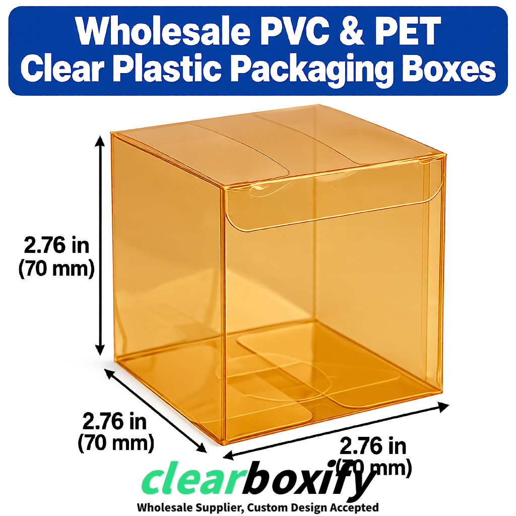 PPWR-Aligned Ochre Translucent PVC & PET Boxes 60x60x180mm 76x76x76mm 70x70x70/100/120mm