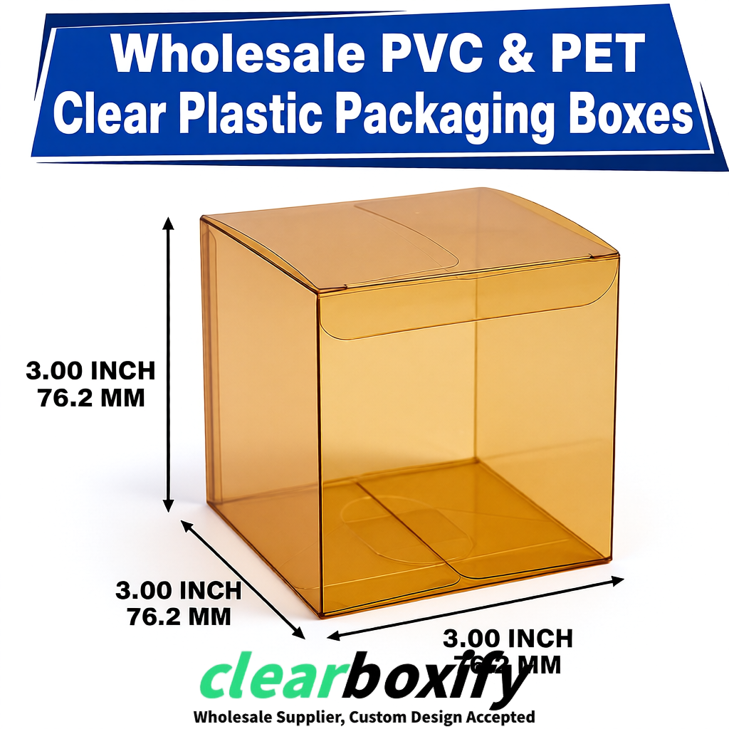 PPWR-Aligned Ochre Translucent PVC & PET Boxes 60x60x180mm 76x76x76mm 70x70x70/100/120mm