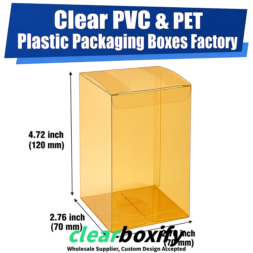 PPWR-Aligned Ochre Translucent PVC & PET Boxes 60x60x180mm 76x76x76mm 70x70x70/100/120mm