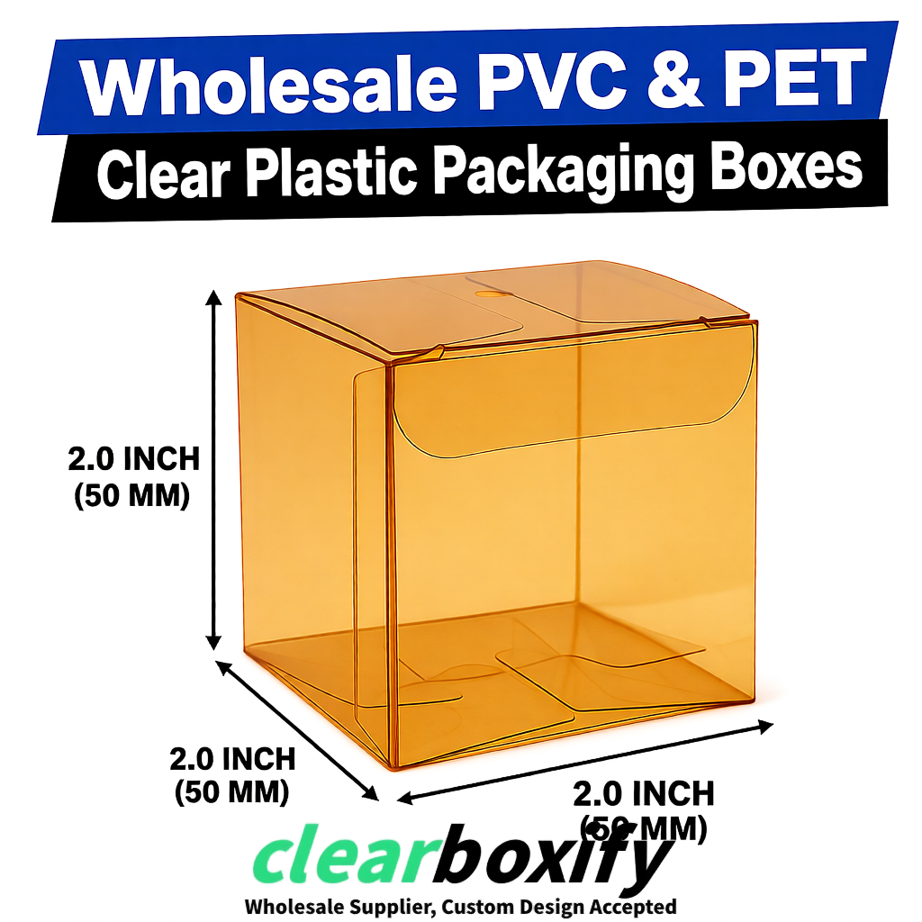 Ochre Clear PVC & PET Boxes 38x38x38, 40x40x40, 50x50x50/80mm