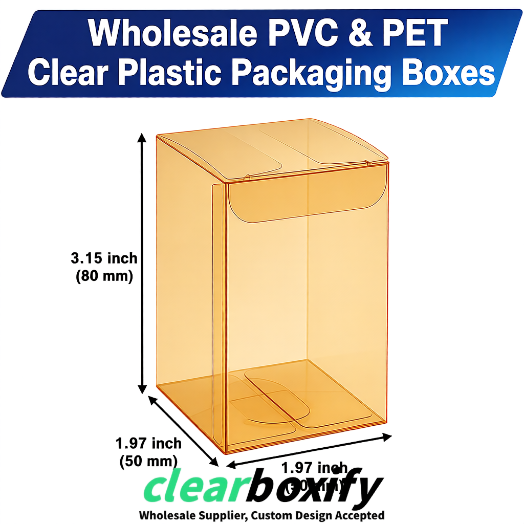 Ochre Clear PVC & PET Boxes 38x38x38, 40x40x40, 50x50x50/80mm