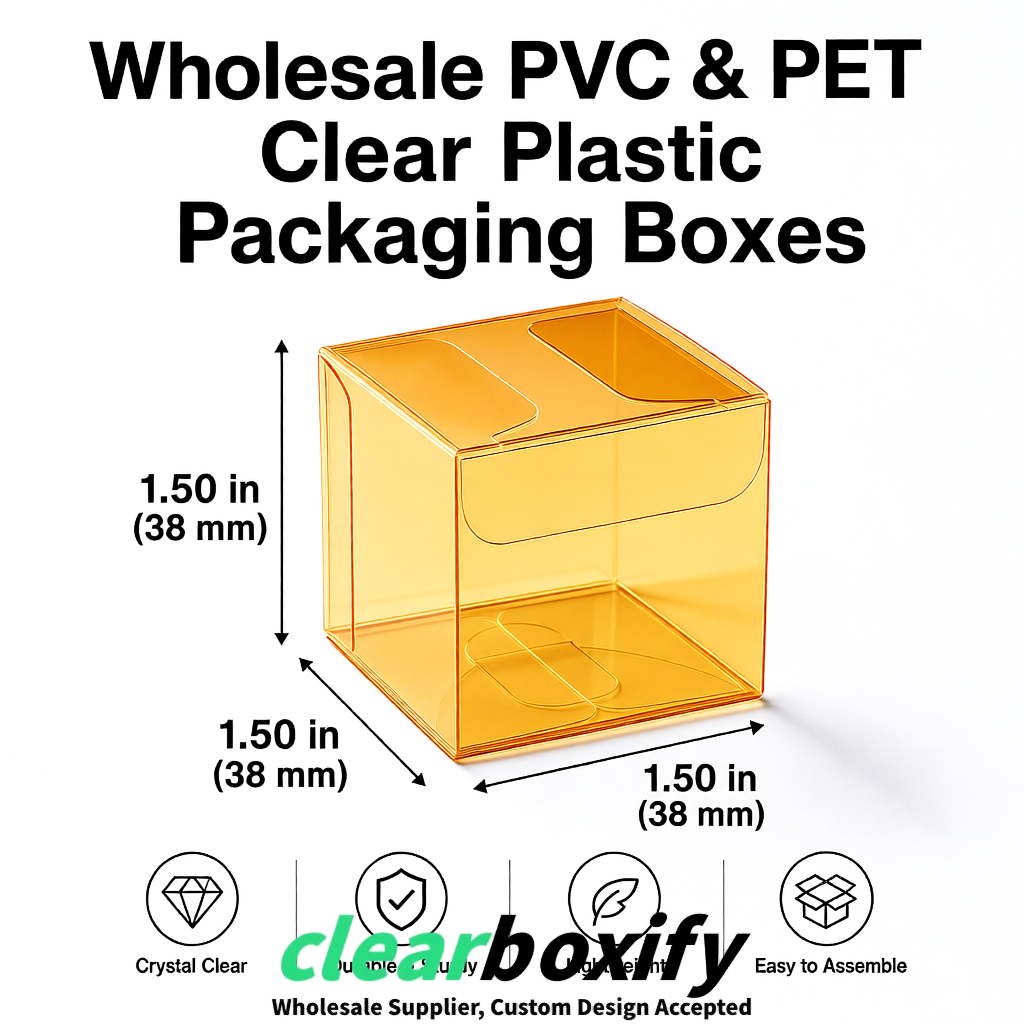 Ochre Clear PVC & PET Boxes 38x38x38, 40x40x40, 50x50x50/80mm